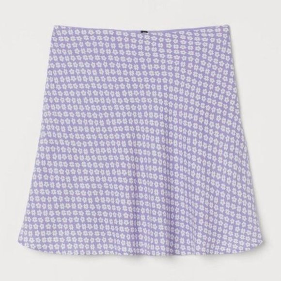 H&M Lavender Purple & White Daisy Floral High Waist Mini Skirt - Picture 1 of 2